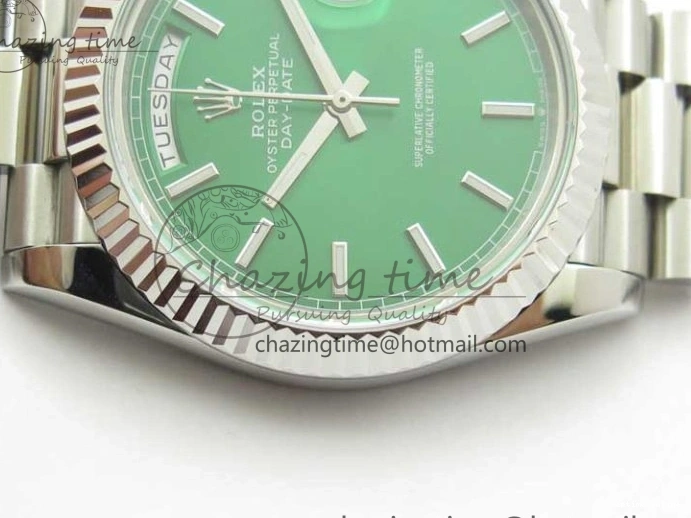 0114 Affordable Day-Date 40mm 228239 BP New Dial Version 904 SS Green Stick Markers Dial on SS President Bracelet A 2817